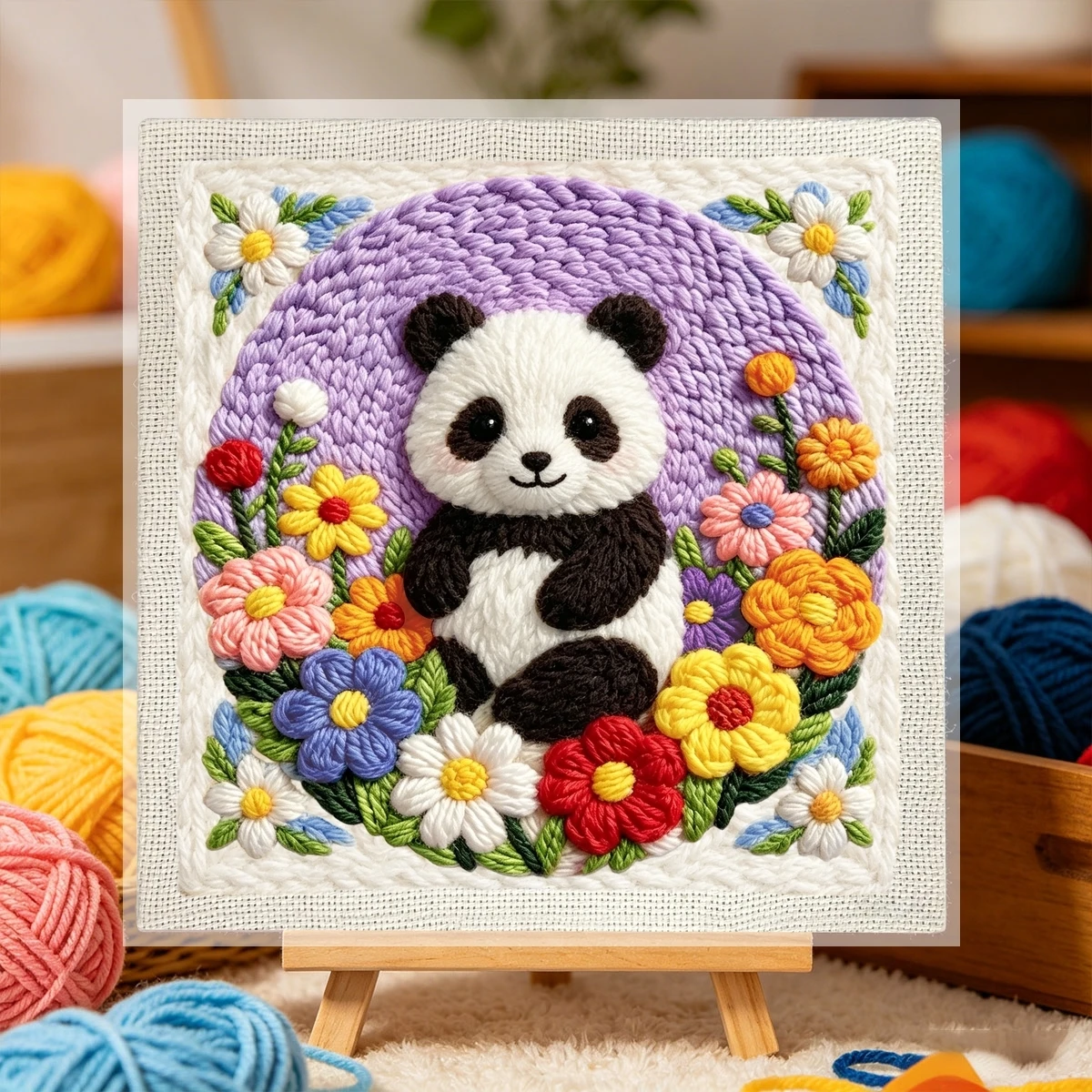 1 Set Panda-Blumenkranz DIY-Stickerei-Set für Anfänger, Stick-Starter-Kit, Kreuzstich-Kunstgeschenk, Handarbeits-Bastelset – Detail 2