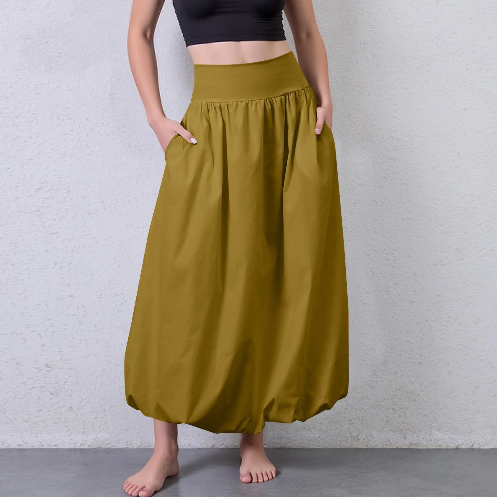 

Women Y2K Bubble Maxi Skirts High Waist Puff Hem Pleated Long Skirts A Line Midi Dress Summer Fairy Vintage Clothes Streetwear