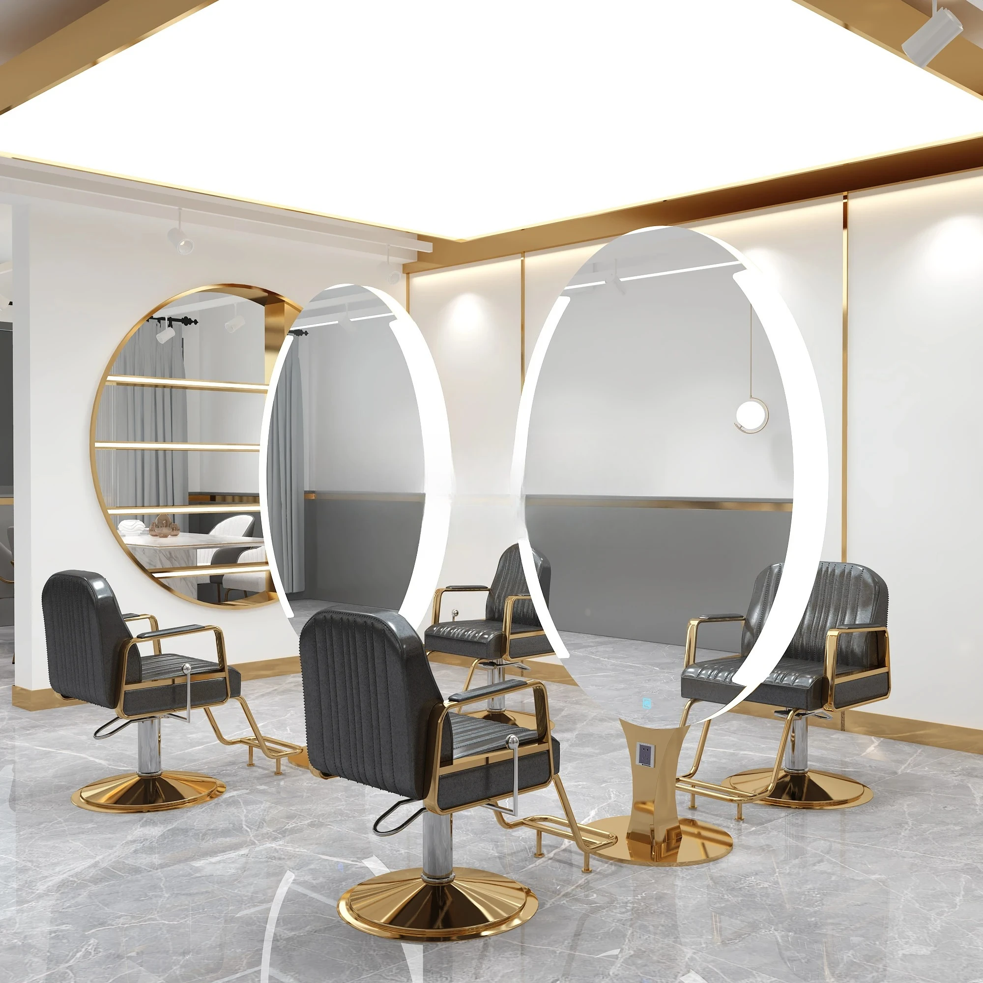 YX Trendy Oval Salon Dressing Table Hair Salon Special Order Double Mirror Floor