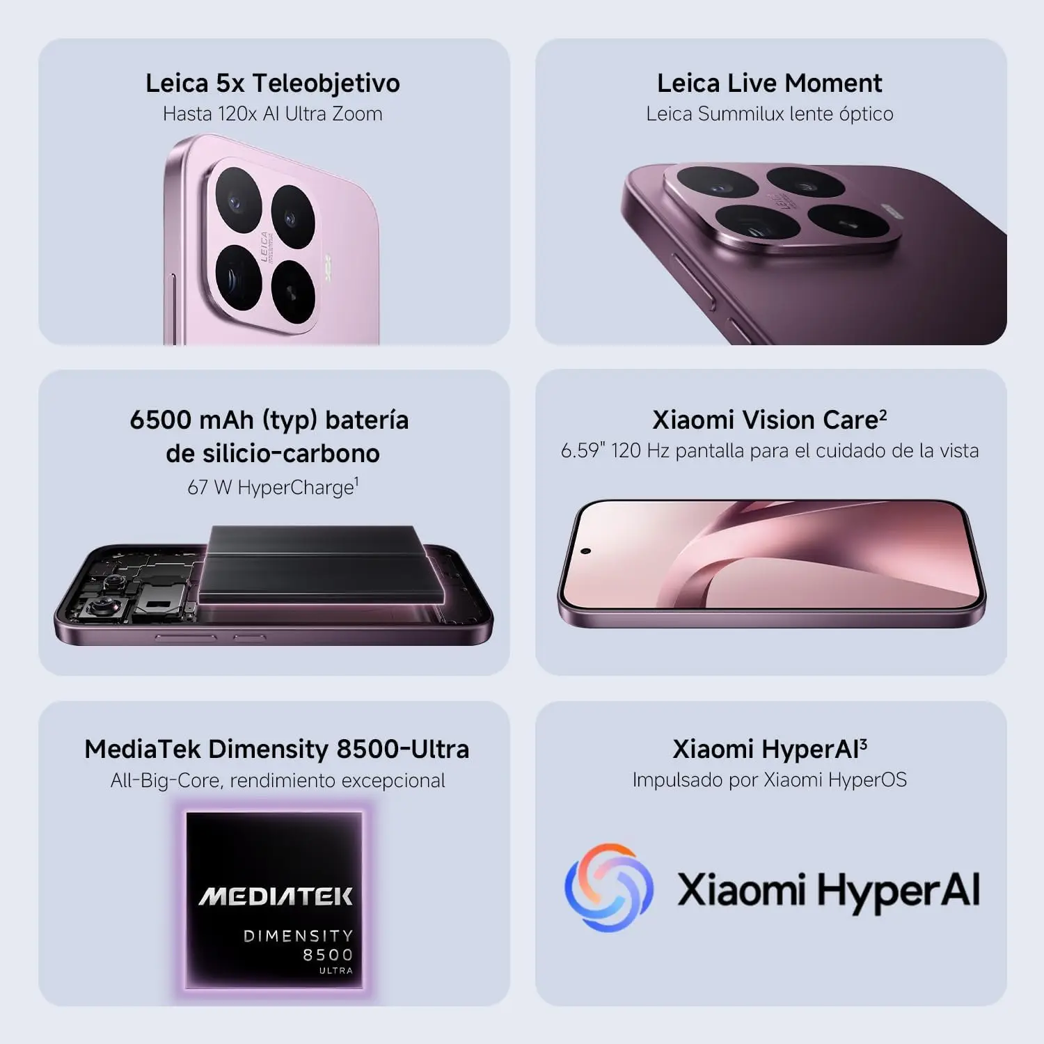 XIAOMI 17T 12GB+256GB Móvil, Cámara Leica 50MP con OIS, Teleobjetivo 5X, AMOLED 6.59″ 120Hz 1.5K 3500nits, Batería 6500mAh, IP68, MediaTek Dimensity 8500-Ultra, Cargador no Incluido (Versión ES) 6