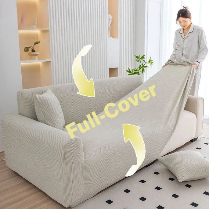 Stretch Soft Corduroy Sofa Cover Full Wrap,Thick Non-Slip Elastic Couch Protector Slipcover for 1/2/3/4 Seater, Machine Washable