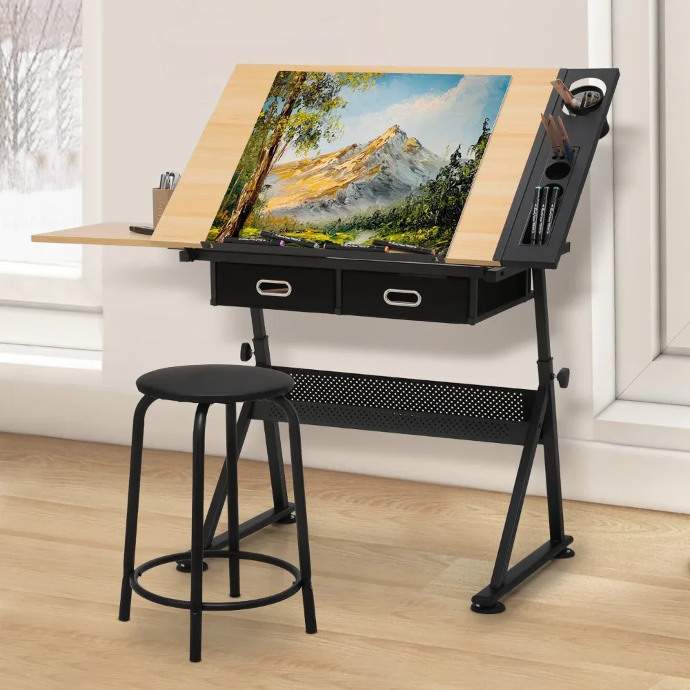 

Adjustable School Desk, Drafting Table & Stool Set with Storage, Versatile Art Desk and Craft Center Home, School Desk