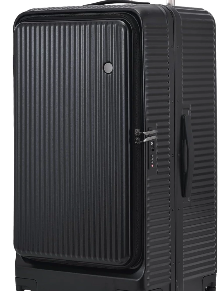 

Открытая молния, 40*37*77 см, 113 л, легкий твердый чемодан из АБС-пластика + ПК с замком TSA, 360 ° Универсальные колеса, черные