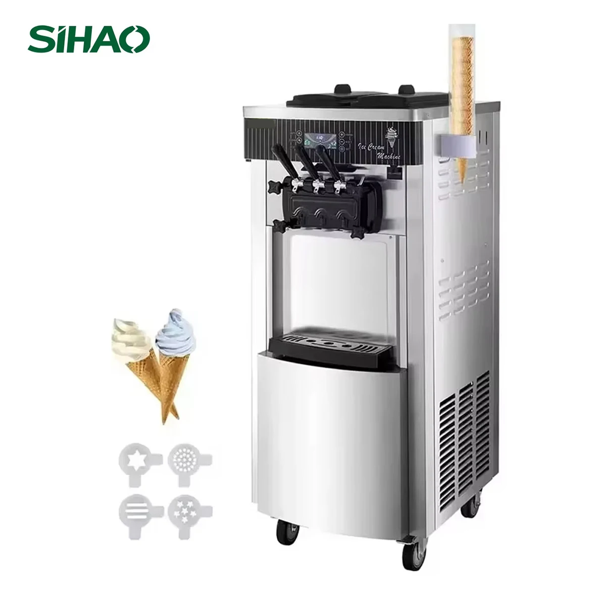 Machine à yaourt glacé automatique SIHAO pour usage domestique/professionnel, 220V, machine à crème glacée molle commerciale en acier inoxydable, 3 saveurs
