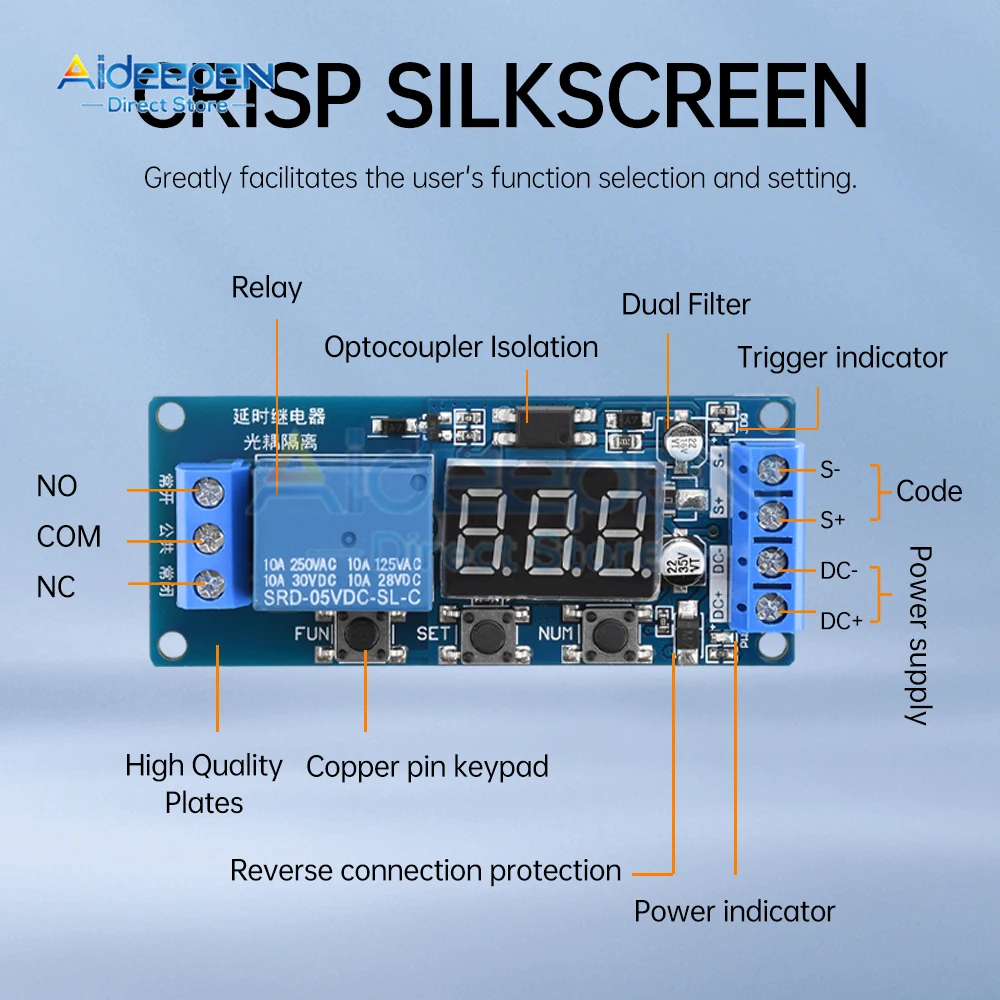 DC 3.3V 5V 12V 24V Digital Time Delay Relay LED Display Automation Cycle Timer Control Switch Adjustable Timing Relay Time Delay