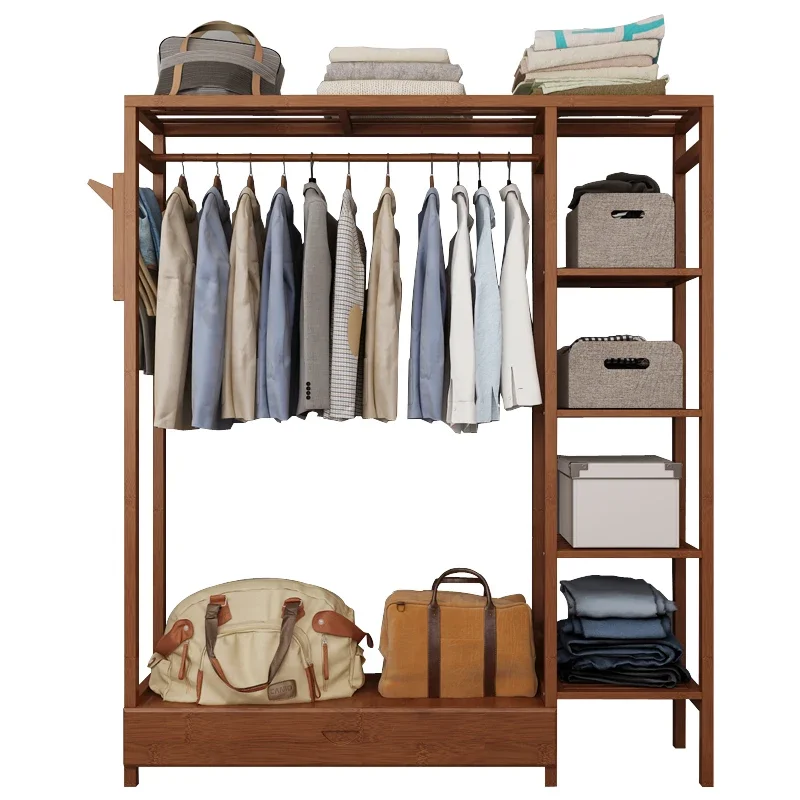 Eco-Friendly Bamboo Wardrobe - Compact Storage with Double and Single Hanging Sections, Assembled Efficient Organization