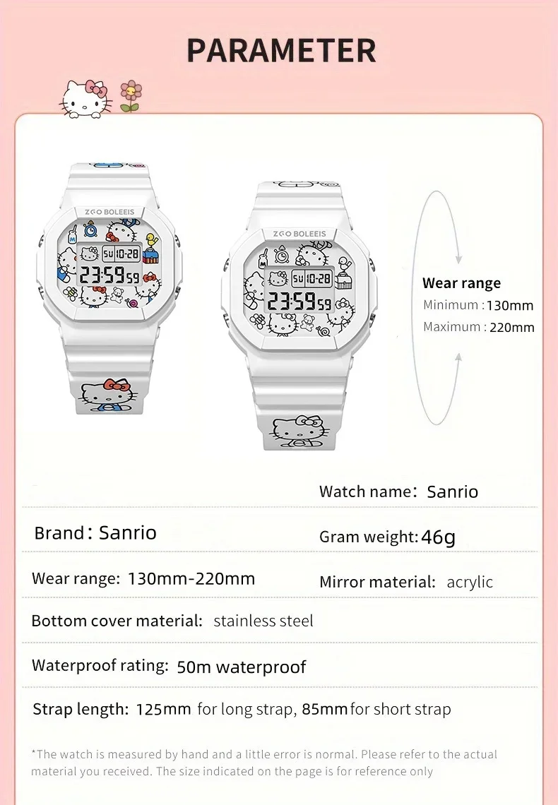 Sanrio Hello Kitty relógio para crianças, LED Digital Watchs, relógio de silicone versátil estudante, relógio de pulso infantil, impermeável esportes relógio