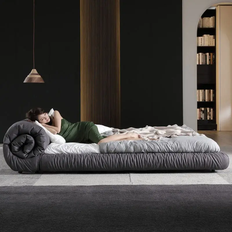 Short bed Simple modern light luxury technology cloth Designer Japanese-style floor bed Master bedroom Flower roll bed