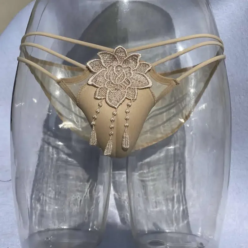 Camel Toe Control Panty Lace Underwear Transgender Crossdresser Shemale Ladyboy Briefs Embroidery Tassels Panties