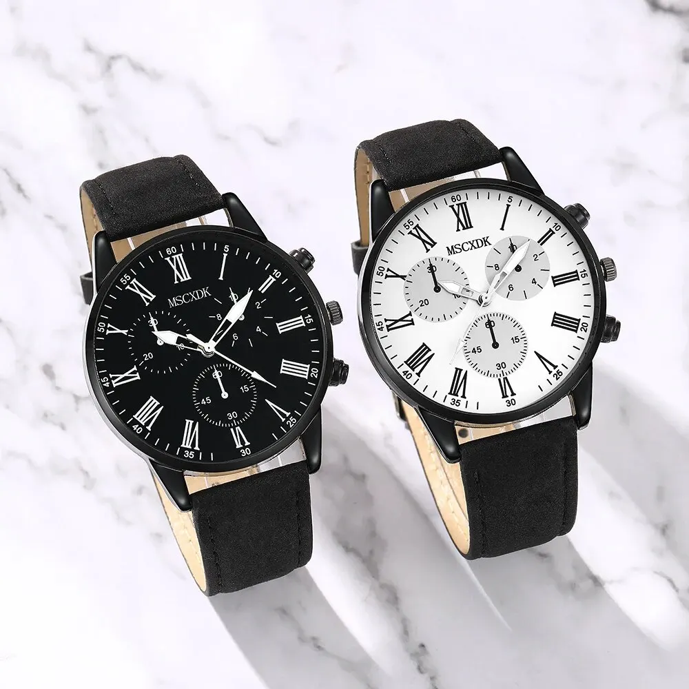 MSCXDK Marque 2PCS Set Couple Mode Casual En Cuir Montres Dames Simple Cadran Quartz Montres Robe Horloge Montre Femme