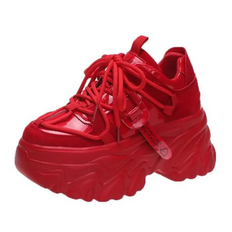 Autumn Breathable Thick Bottom Casual Shoes New Luxury Womens Chunky Leather Sneakers 8cm High Platform Ulzzang Sports Dad Shoes