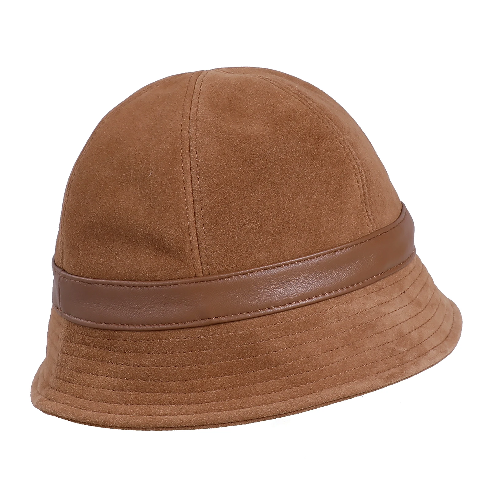 BOONJOVIA 100% Genuine Sheepskin Suede Leather Bucket Hat For Women Fashion Lady Real Leather Sun Fishmen Caps