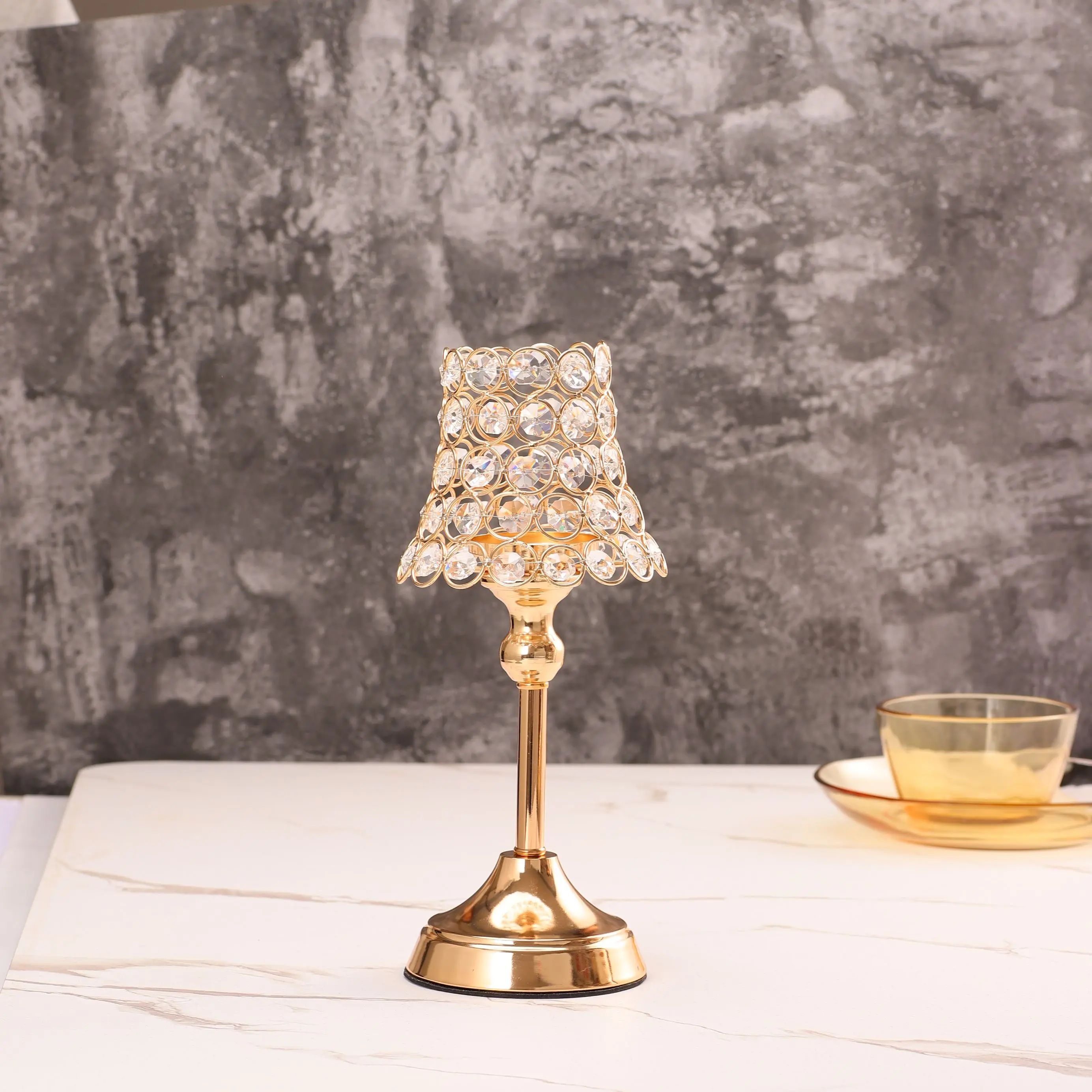 1pc Golden Crystal Candle Holder, Candlestick for Table Centerpiece Wedding Birthday Party Home Decor Christmas Gift