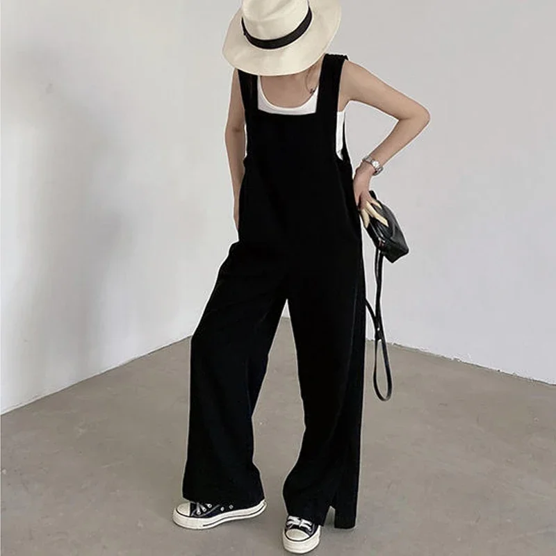 

Summer Thin Draped Jumpsuits Women Korean Loose Straight Maxi Overalls Woman Fashion Baggy Black Jumpsuit