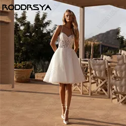 RODDRSYA Mini Sweetheart Wedding Dresses Spaghetti Straps Backless Robe De Mariée Sleeveless A-Line Tulle Bride gowns Lace Up