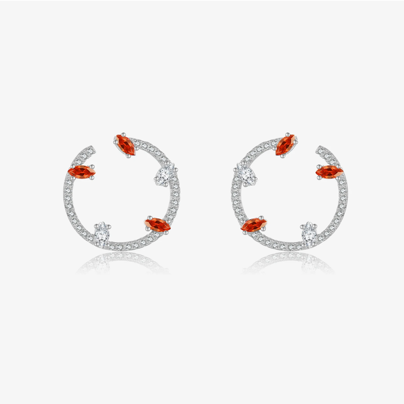 

VEWANT 925 Sterling Silver Stud Earrings Exquisite Circular Design with Sparkling CZ Orange Zircons Luxury Jewelry Gift