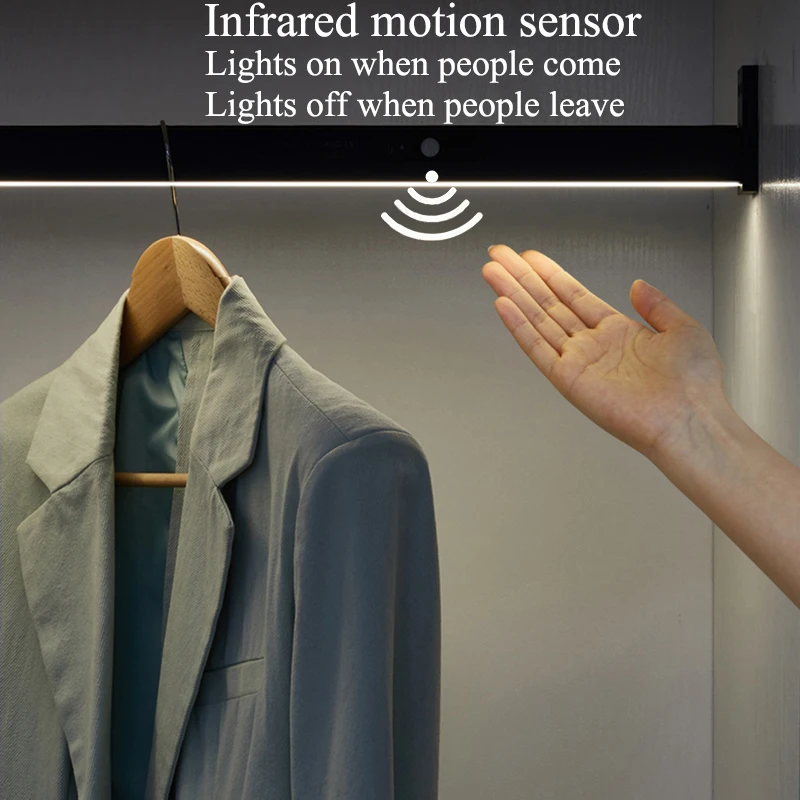 LED Wardrobe Light Smart PIR Infrared Body Motion Sensor Switch Light DC12V For Checkroom  Wardrobe Clothes Hanger Rod Support