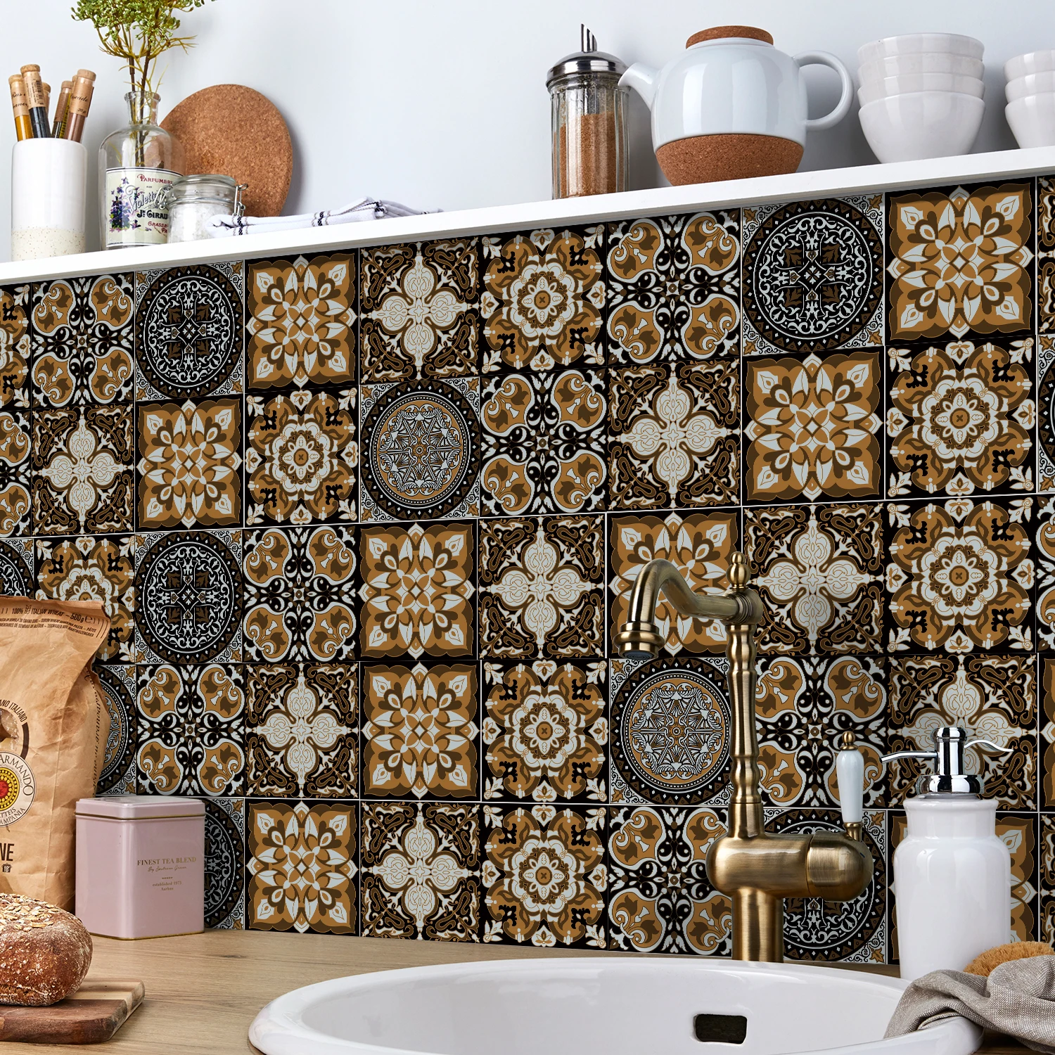 24pcs Retro Grey Kitchen Tile Sticker Wall Waterproof Self Adhesive Wallpaper PVC Furniture Cabinet Surface DIY Decorative Decal