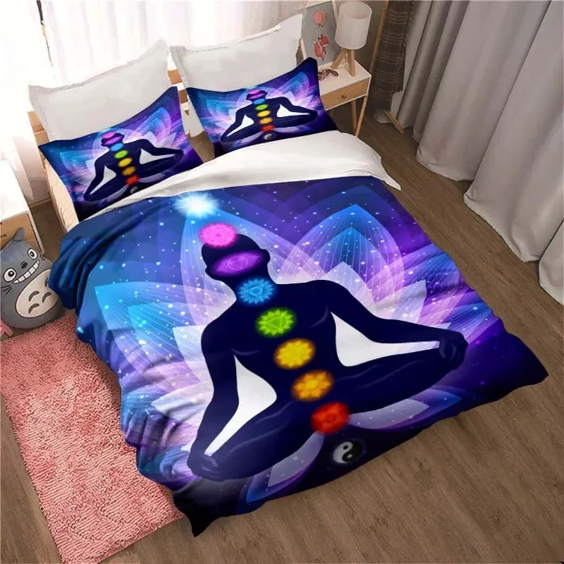 

Colorful yoga action pattern three-piece set, children's bedroom bedspread, beautiful quilt cover pillowcase beautiful gift