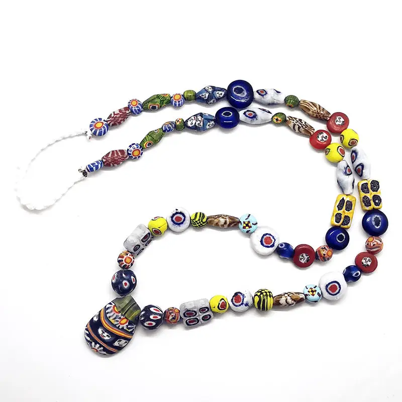 Western Asia Ancient Method Handmade Trade Beads Face Mask Glass Beads Strand Antique Colored Glaze Necklace For Girls TNL488