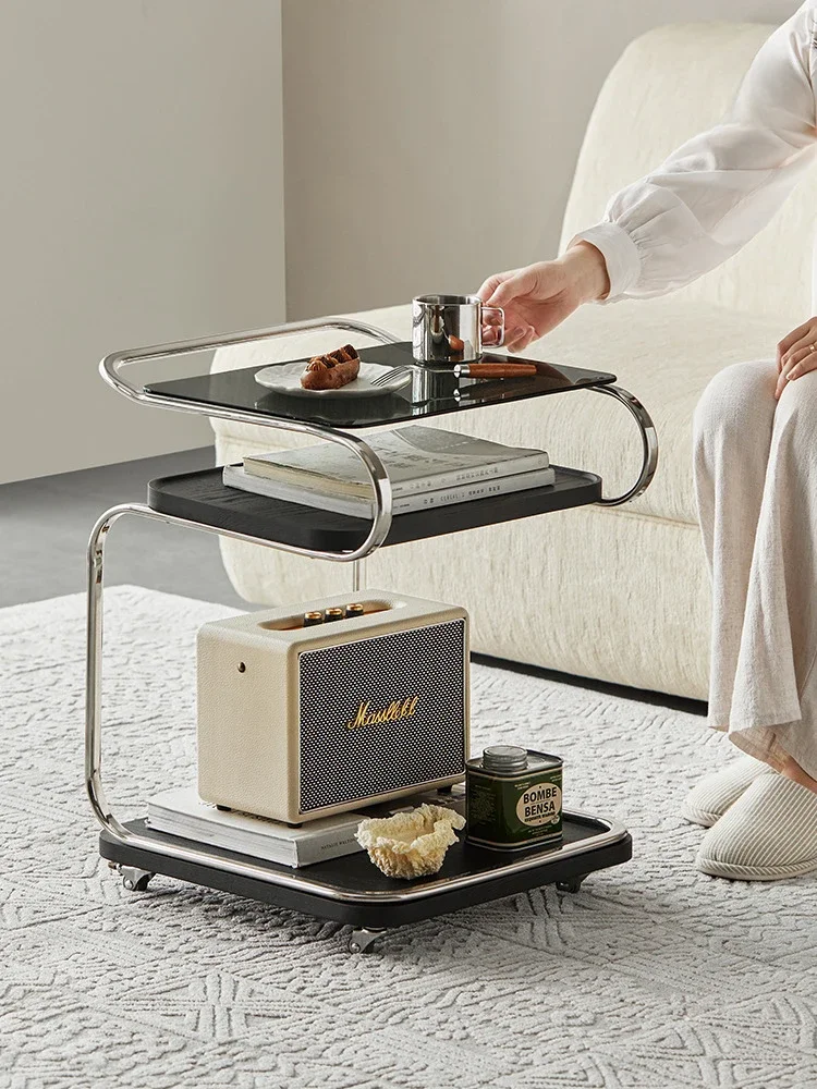 Yunwan side table removable square glass coffee table trolley with wheels living room bedside sofa corner table