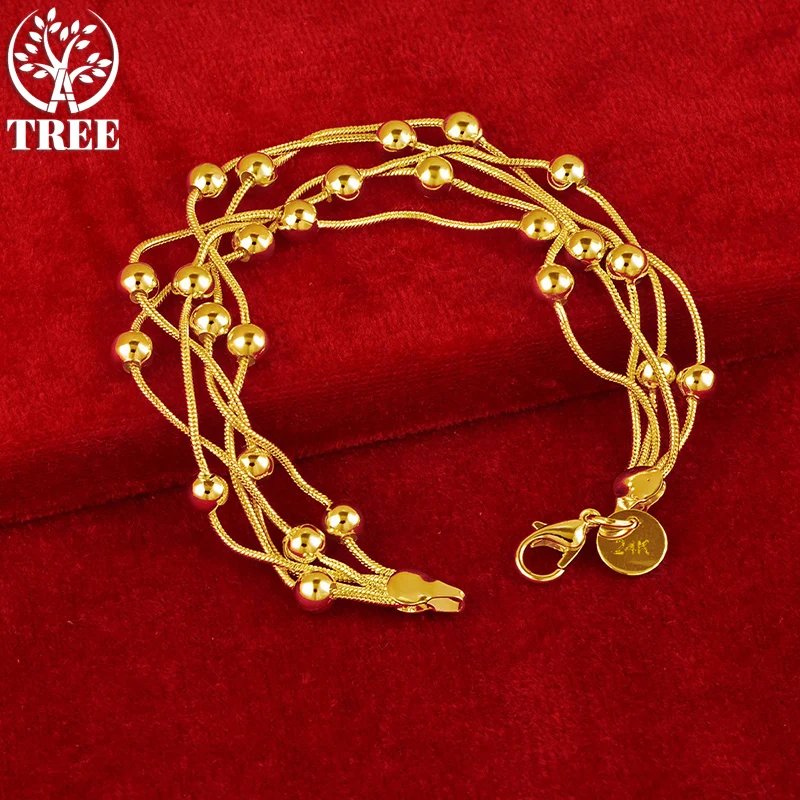 

ALITREE 24K Yellow Gold Bead Chain Bracelets For Woman Party Engagement Wedding Christmas Birthday Fashion Jewelry Lady Gifts