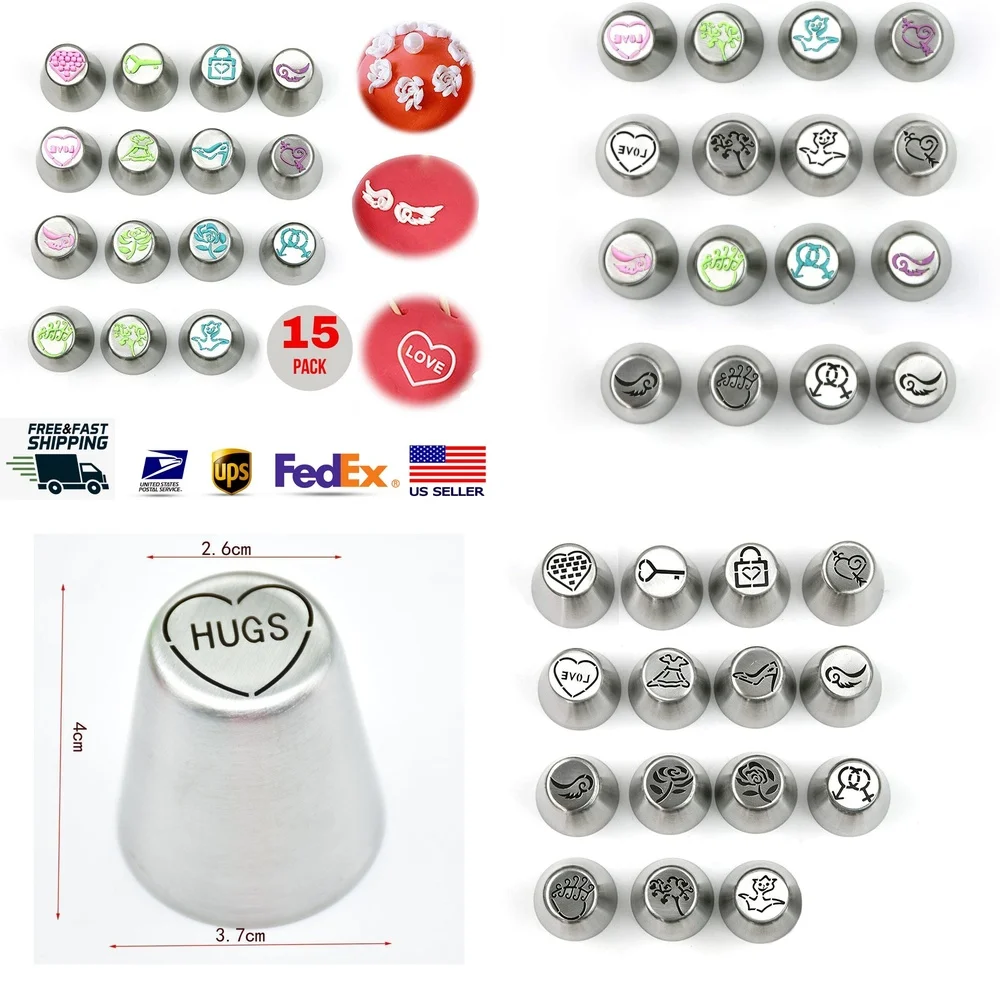 

15 шт., набор для украшения торта, набор насадок для выпечки, инструменты для глазури, десерт на день Святого Валентина, принадлежности для украшения кексов