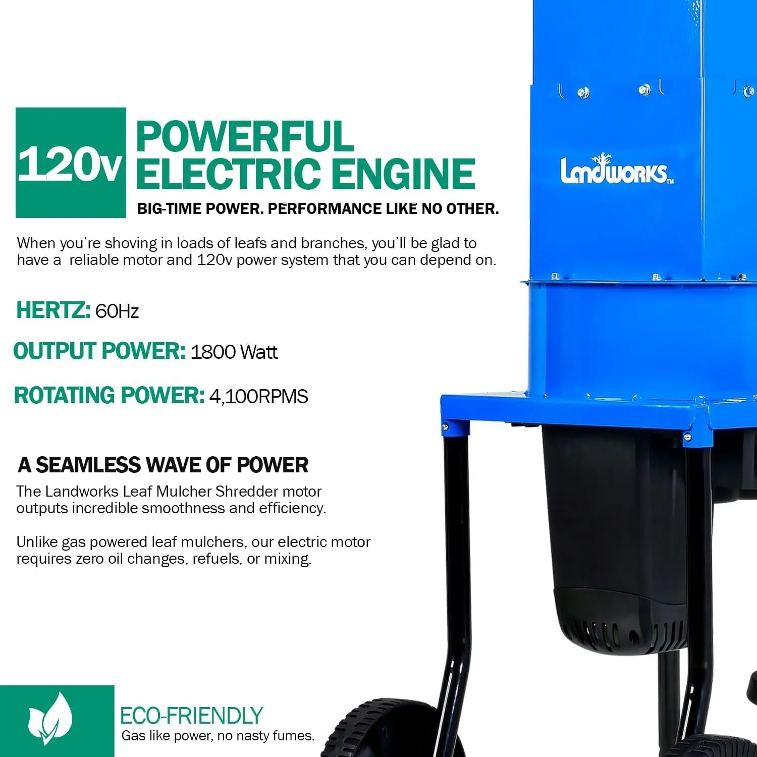 آلة تقطيع أوراق الشجر الكهربائية من Landworks - 15-AMP، 1800 وات، هيكل فولاذي، شفرات مقاس 11 بوصة 27.9 سم، 0.5 بوصة (تقريبًا. 1.3 سم)