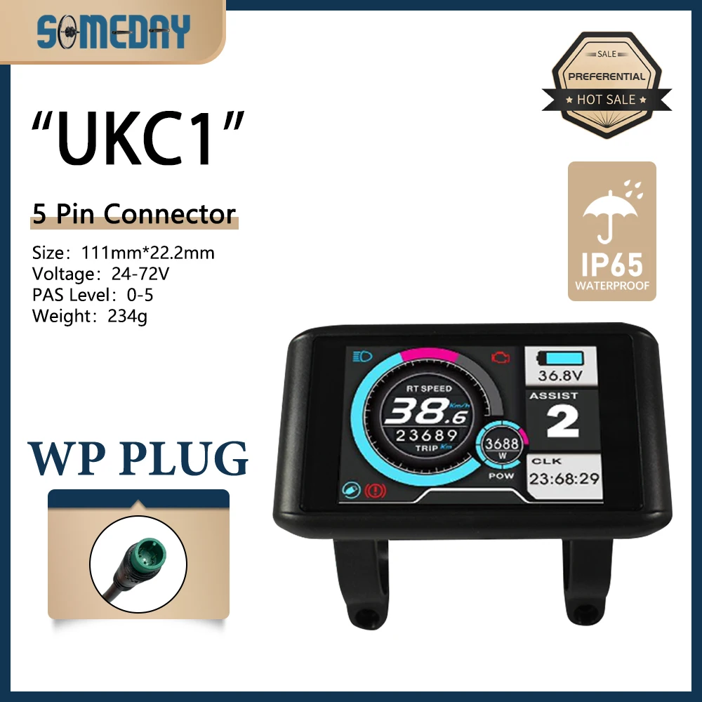 NONE Elektrofahrrad 36V-72V LCD UKC1 Farbdisplay mit UART 2 Kommunikation für Elektrofahrradzubehör mit SM/wasserdichtem Anschluss 6