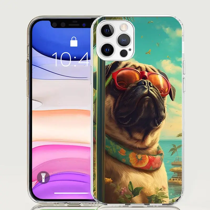 Love Pugs Cute Dog Phone Case For Apple Iphone 11 12 13 Mini 14 15 16 Pro Max 7 Plus X XS XR SE Art Customized Coque Capa