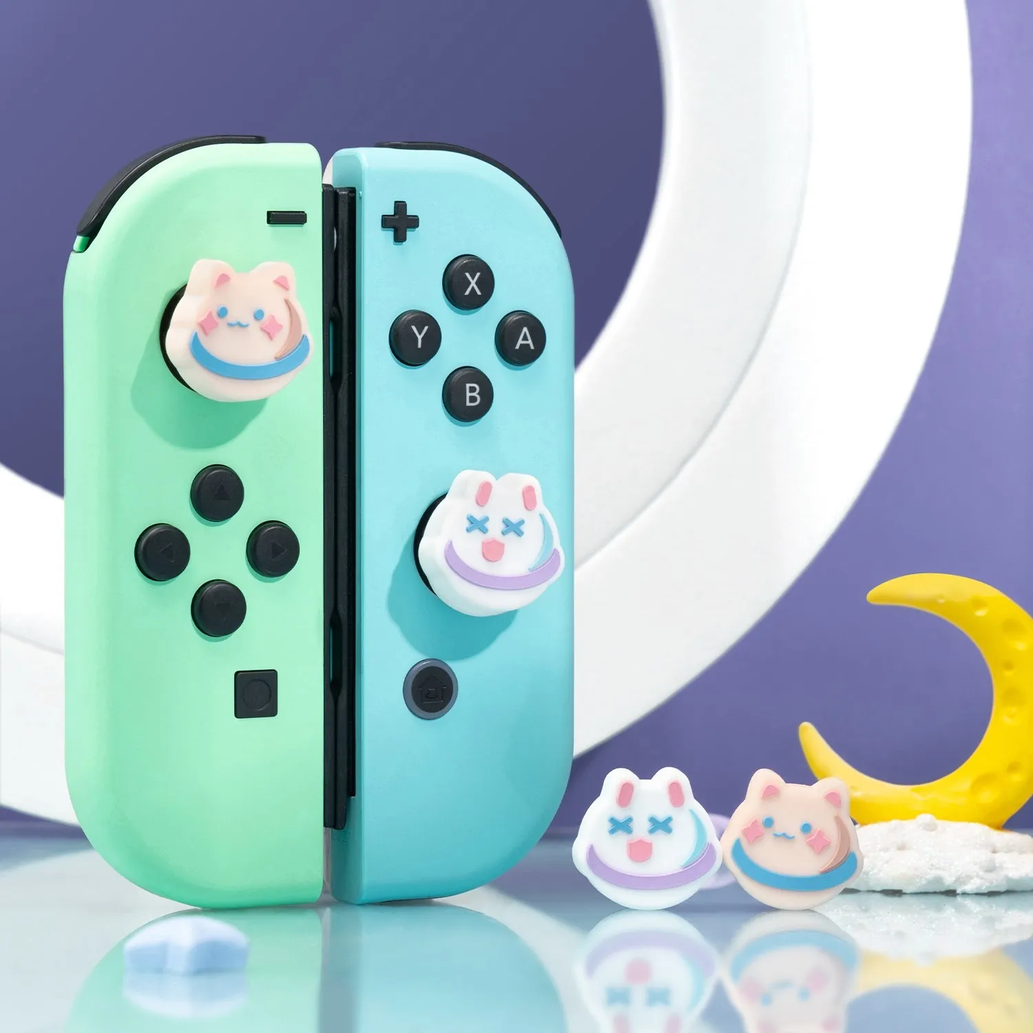 Geekshareニンテンドースイッチ親指グリップは急がliteシリコン保護ジョイスティックcasps 4個かわいいns用アクセサリー