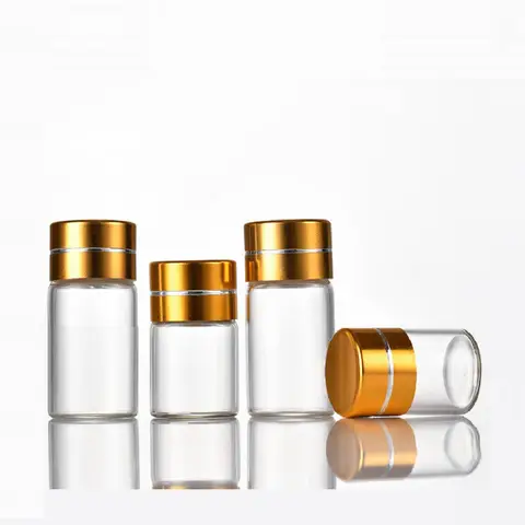 100pcs 1ml 2ml 3ml Mini Glass Bottle Gold Cap Clear Small Essential Oil Vials Coosmetic Packing Container
