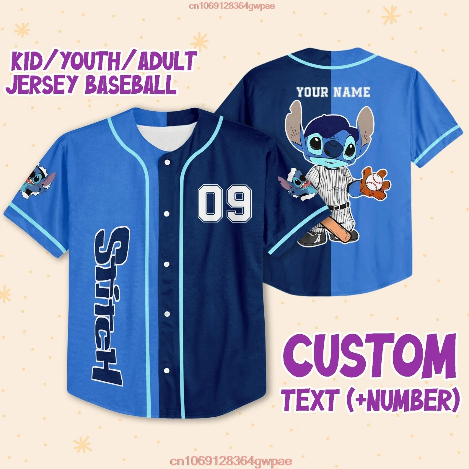 Stitch Baseball Jersey Custom Name Kids Adult Baseball Jersey Sports Outfits Disney Baseball Jersey Casual Short-sleeved Shirt