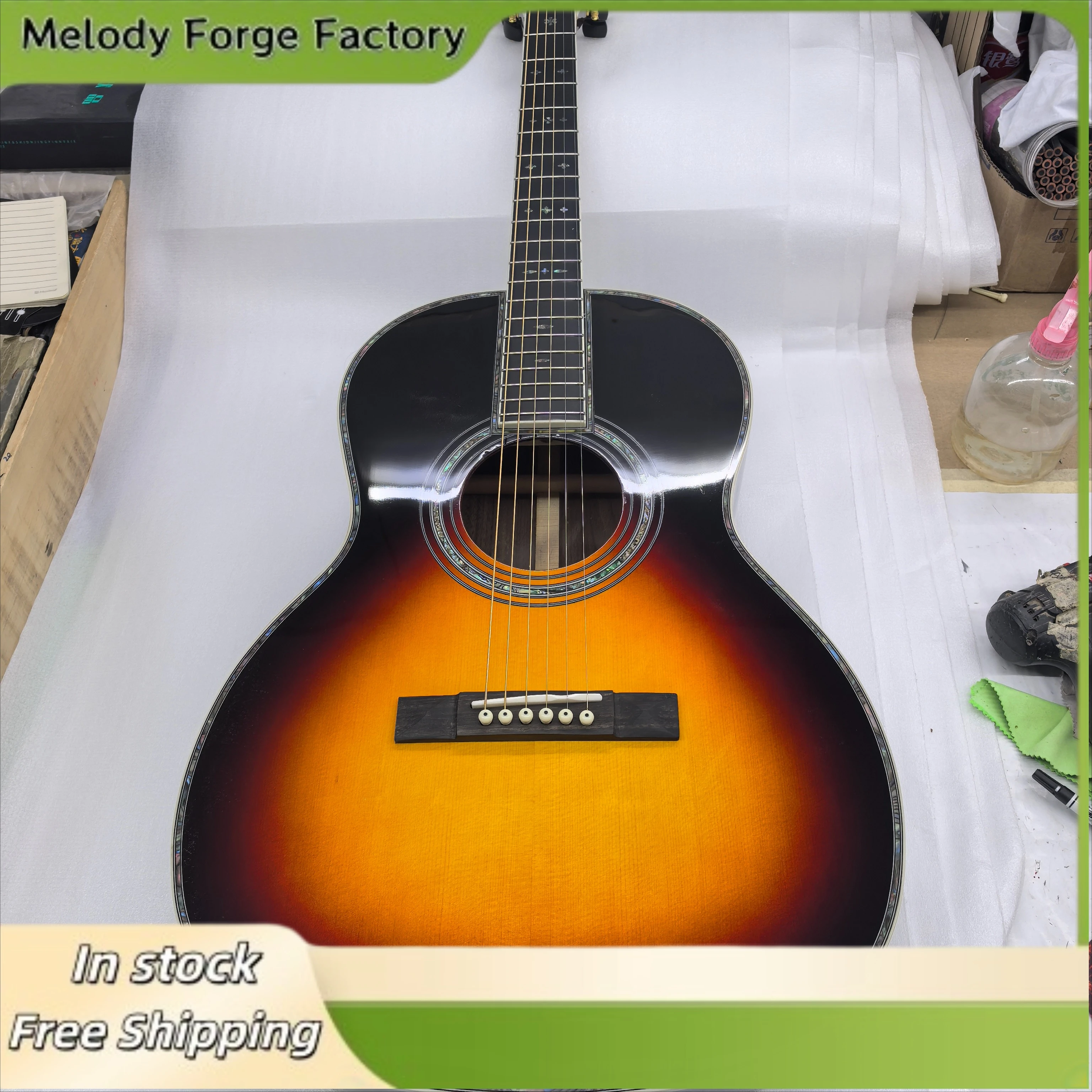 

00042&38 Inch Beginner's Guide To Folk Guitar: Ebony Fingerboard, Spruce Panel, Bull Bone String Pillow, 20frets