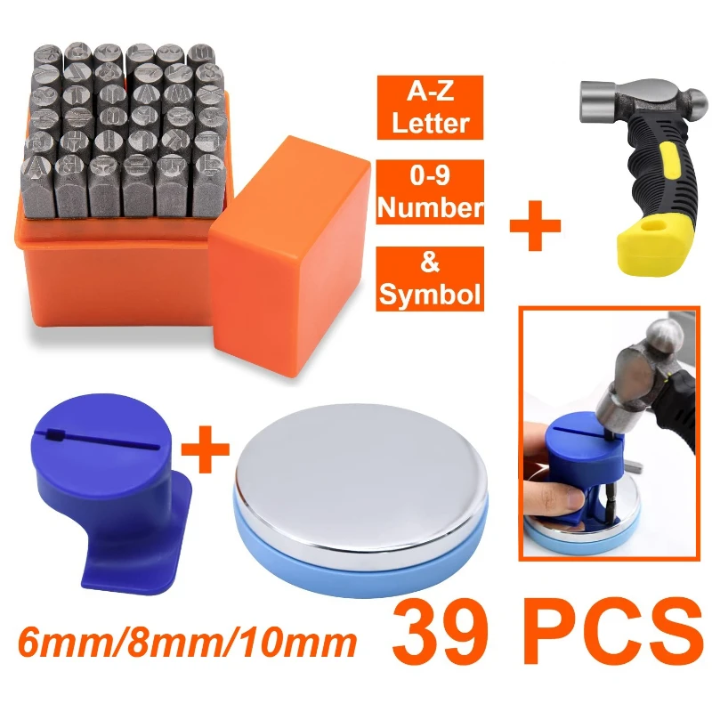 

39pcs Metal Stamping Kit with Font Uppercase Letter and Number Punch Metal Stamping Jig Hammer and Steel Bench Block DIY Making