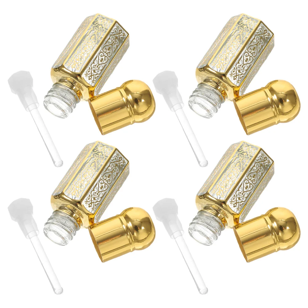 

4Pcs Middle East Perfume Sample Bottles Clear Glass Refillable Dropper Leakproof Travel Mini Essential Oil Containers
