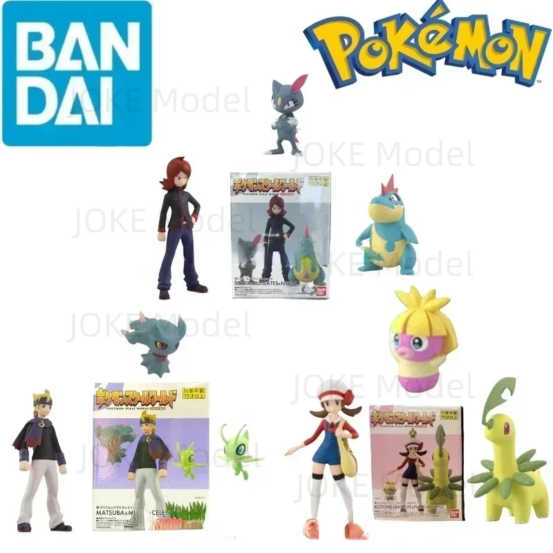 

Original Bandai Scale Pokemon Johto Kotone Bayleef Silver Croconeaw Morty Celebi Anime Figures Toys for Children Gift