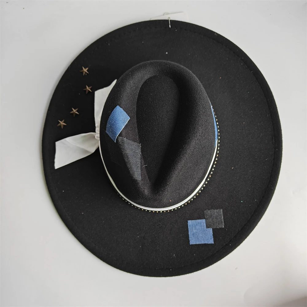Hand-painted DIY Fedora Felt Hat Autumn/Winter Wide-brimmed Fedora Party Hat Travel Hat for Women Men