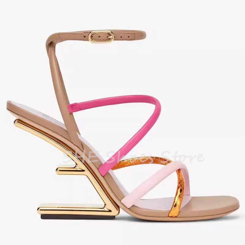 

Fashion Colorful Narrow Band Hollow Out Women Sandals Strange Heel One Strap Wedges Hight Heels Shoes Ladies Party Dress Pumps