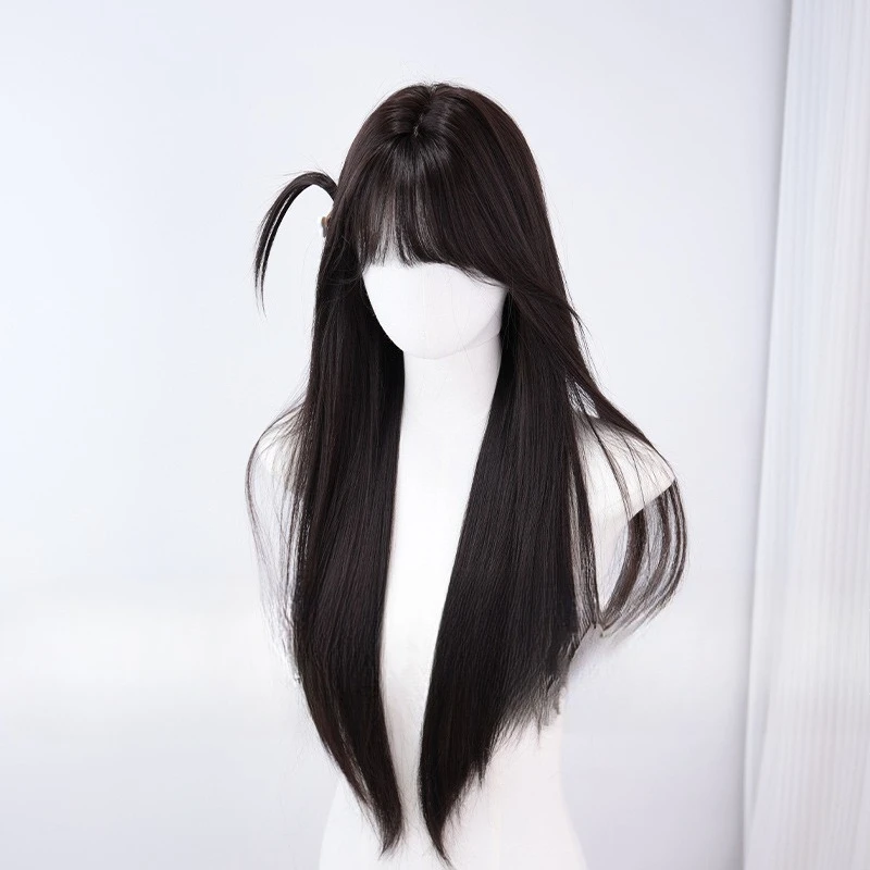 

Женский парик, повседневные длинные прямые волосы, сладкий, естественный и реалистичный, длинная прямая челка, полное покрытие головы