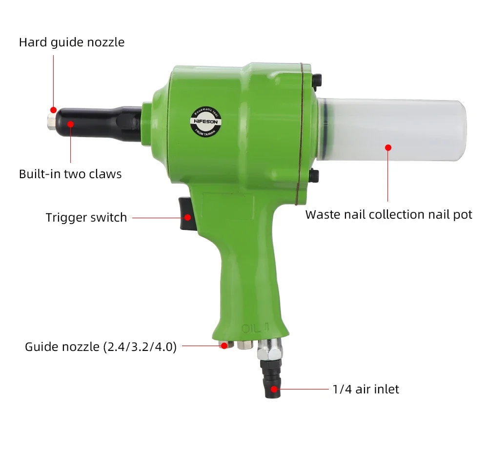 Pneumatische Blindnietpistole, Luftnagelpistole, Werkzeug, automatische POP-Nieten, Nietwerkzeug für 2,4 mm, 3,2 mm, 4,0 mm, 4,8 mm – Detail 6