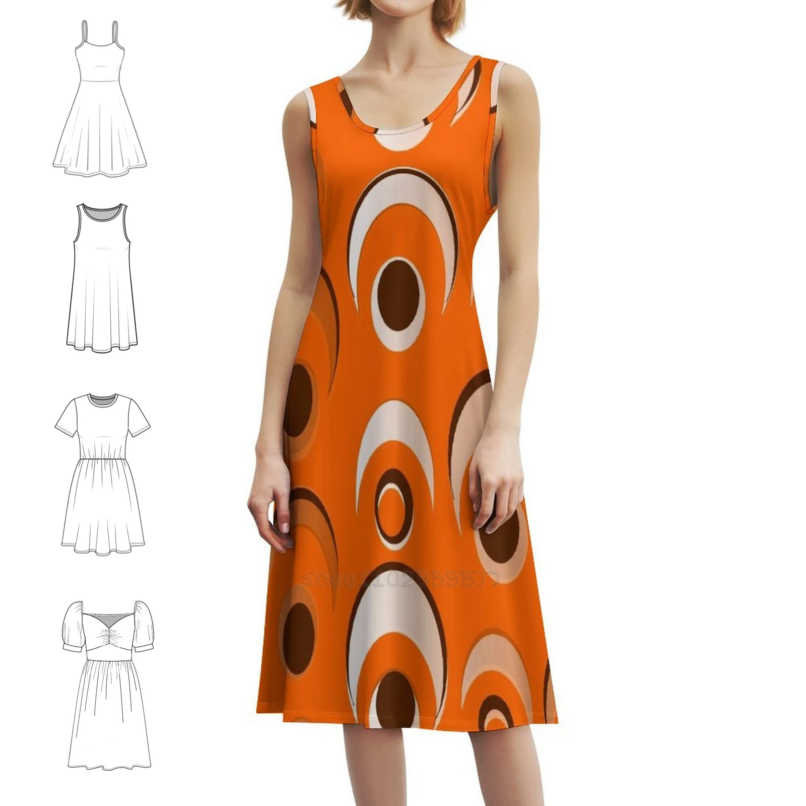 

60S 70S Ретро Стиль Поп Арт Круглый Узор Цветочный Халат Платье Для Женщин Весна Лето Повседневное Платье Для Вечеринки Винтажный Узор