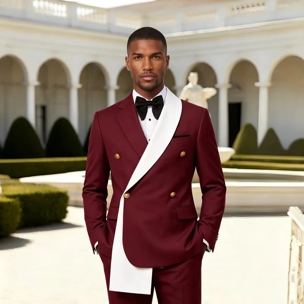 Double Breasted Wedding Suits 2 Pieces Asymmetric Neck Slim Fit Blazer Set for Groom Guest Party Prom Banquet (Jacket + Pant)