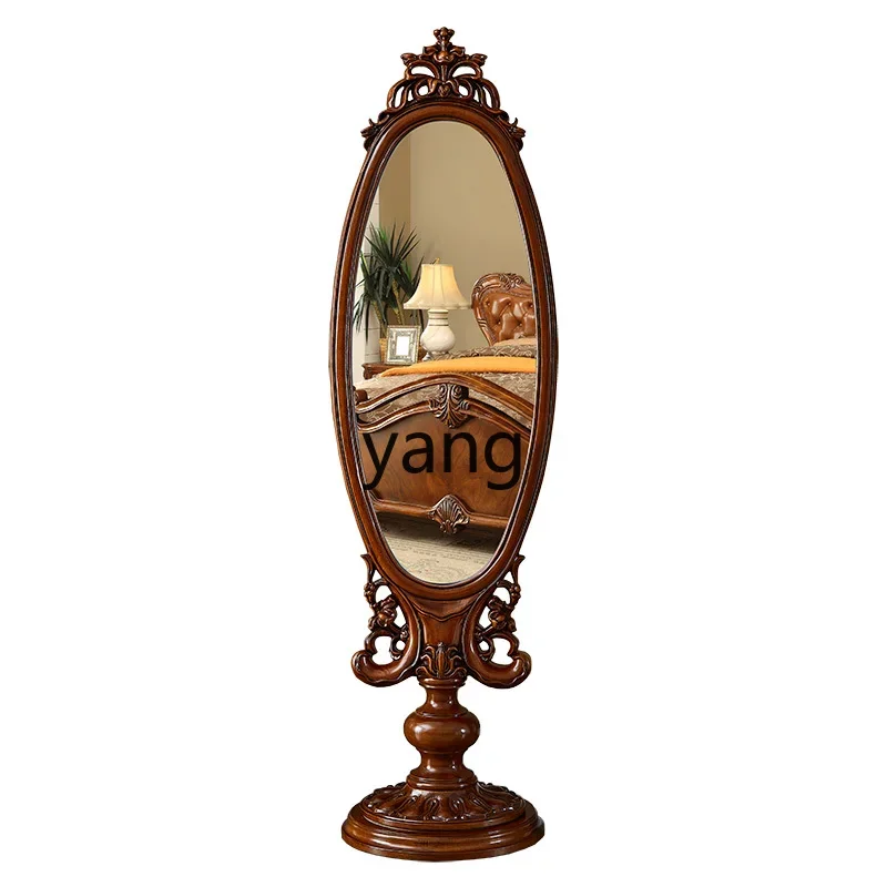 

YJQ full-length mirror pure solid wood living room bedroom double-sided French retro carved floor mirror rotatable