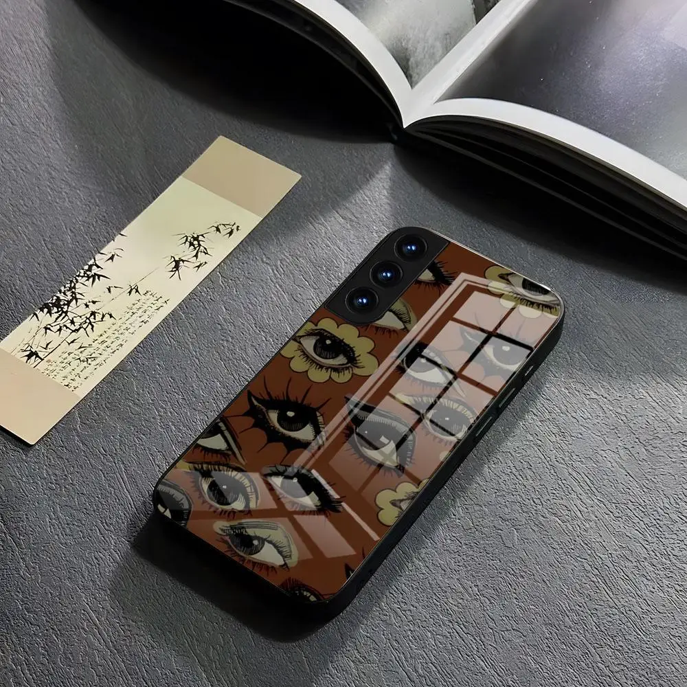 

Eye Illustration Phone Case For Samsung S25 24 Ultra Plus 23 22 21 20 A 16 34 54 53 Note20 M 54 Glass Full Cover