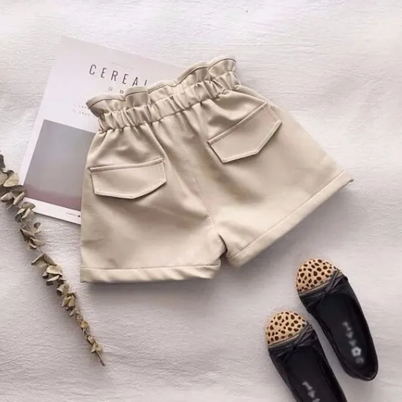 

Autumn Winter Clothes Korean Girls' Clothing Street Fashion High Waist Leather Shorts 2025 New Girls' Velvet Leather Shorts