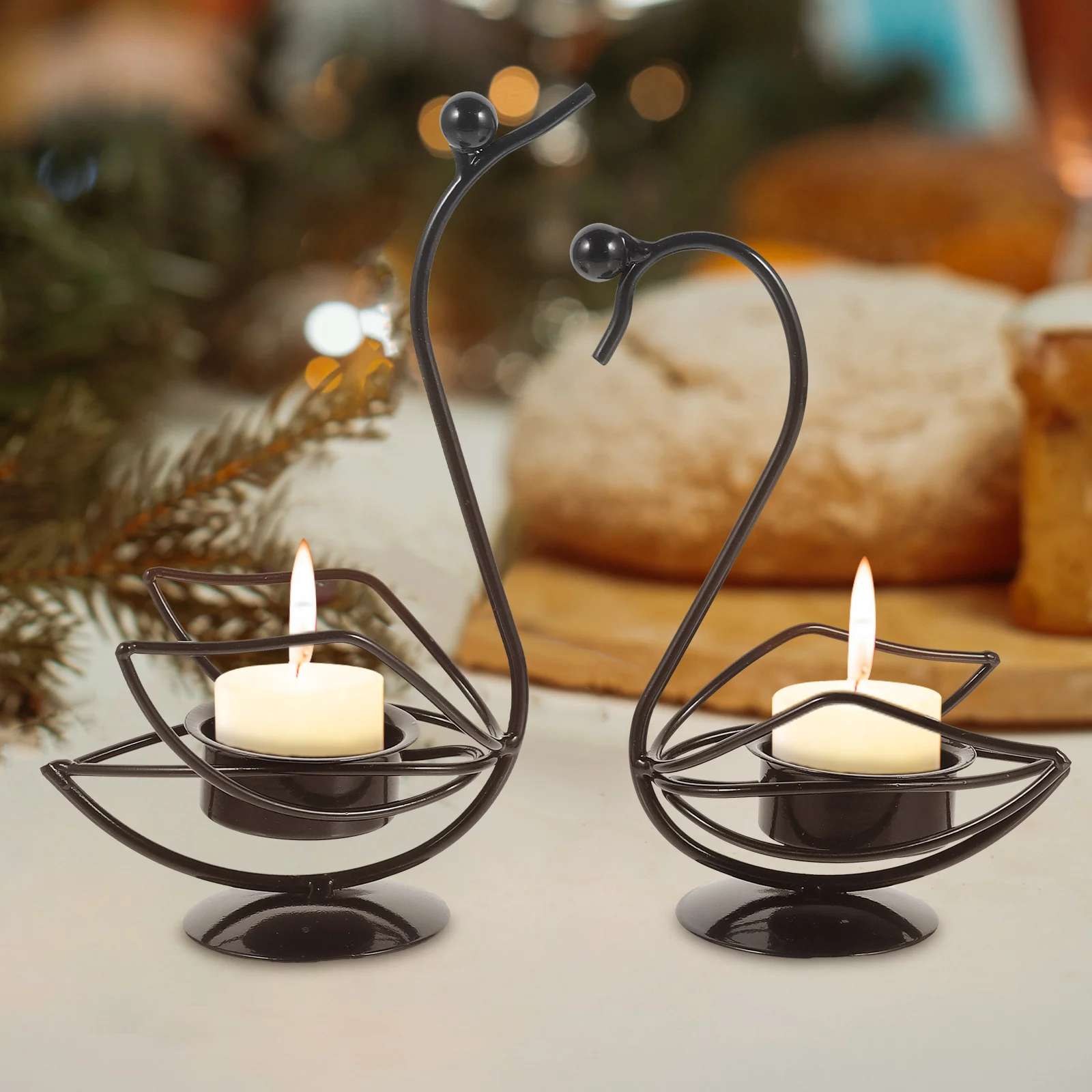 

2pcs Swan Iron Art Craft Romantic Holders Black Wedding Decor Tea Light Holder Vintage Metal Table Decoration