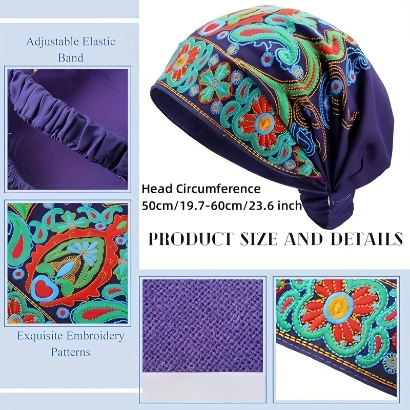 4pcs Women's Ethnic Vintage Floral Head Wrap Beanies Soft Stretchy Multi-Color Bandanas for Daily Wear Music Festivals & Gifts