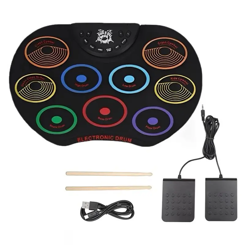 

B48B-электронная барабанная установка, 9-подушечная цифровая барабанная установка, портативная барабанная установка с барабанными палочками, педаль сустейна для подарка ребенку