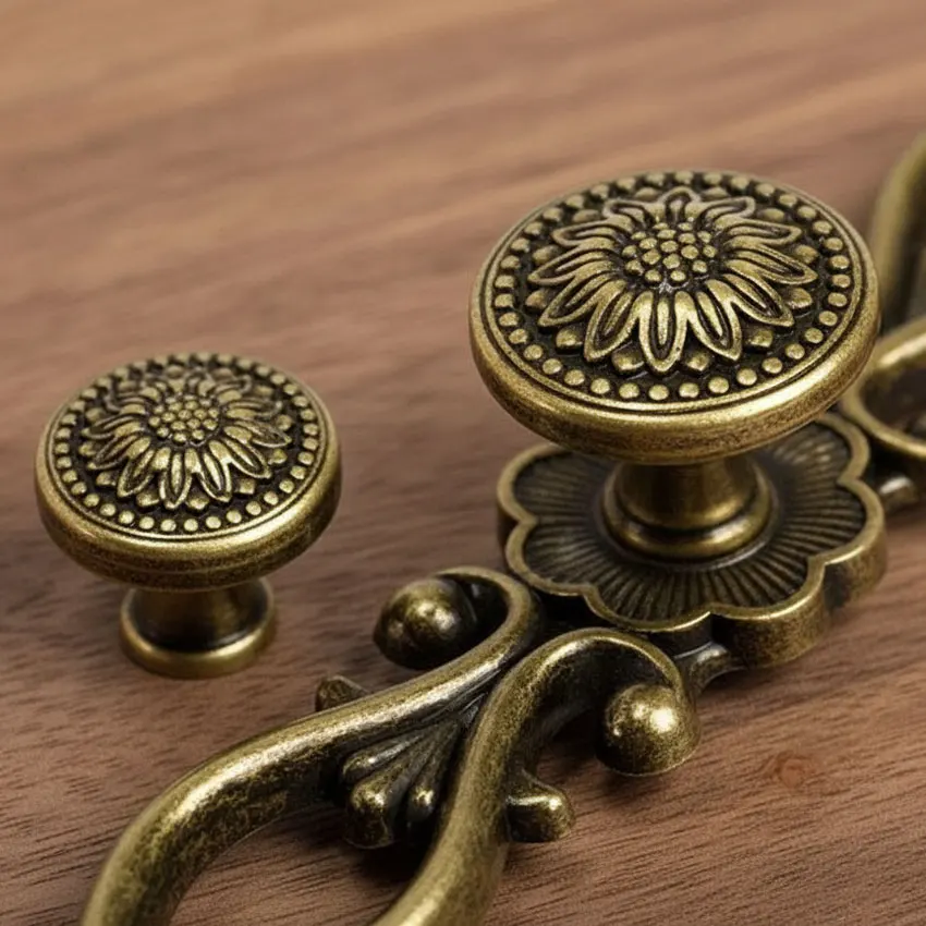 

European Antique Bronze Cabinet Handles Retro Wardrobe Pulls Vintage Furniture Handles Cupboard Door Knobs Kitchen Accessories
